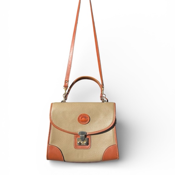 Vintage Dooney & Bourke Pebbled Leather Satchel Crossbody Tan Brown USA - Picture 2 of 6